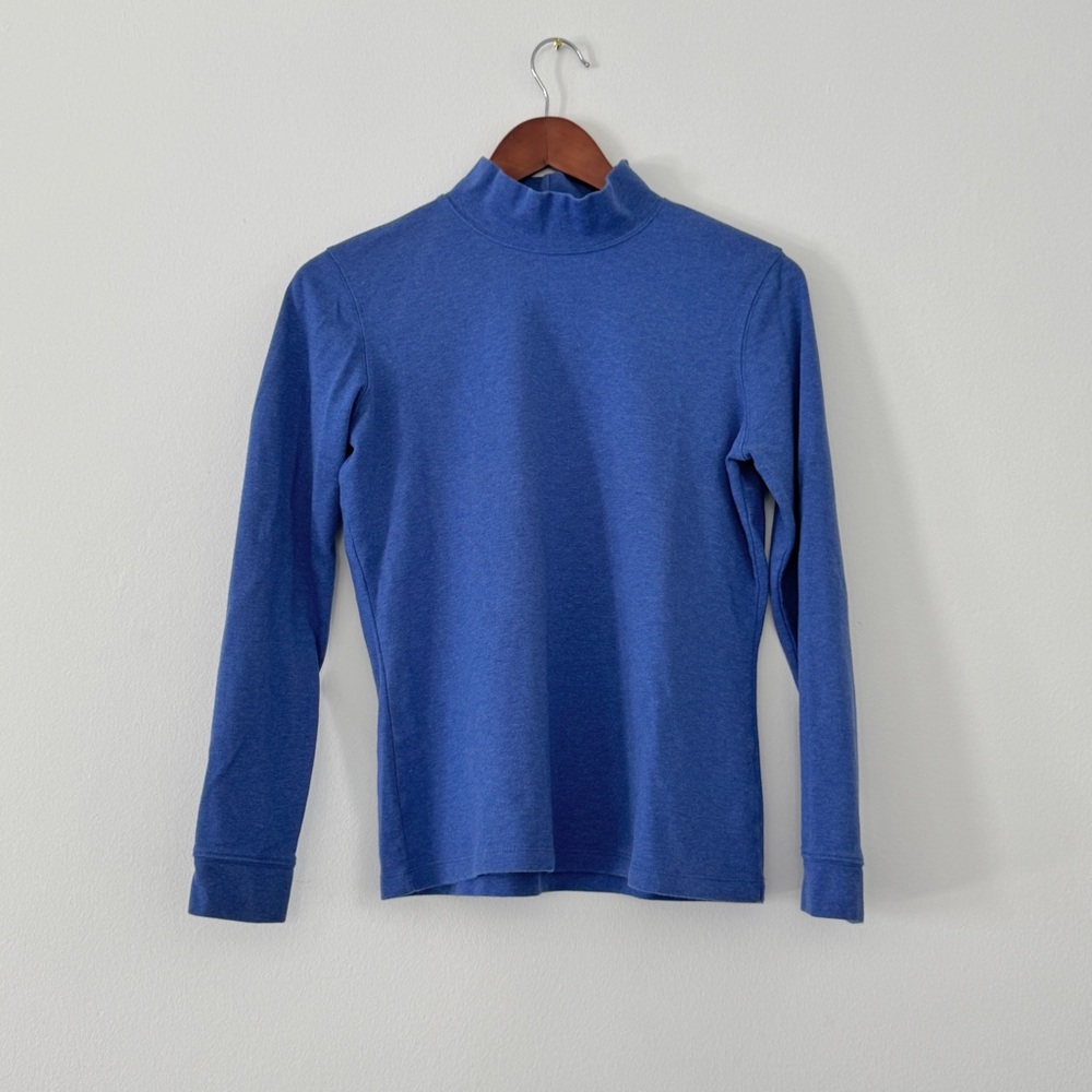 L.L. Bean Blue Mock Neck Long Sleeve Top Small 100% Cotton Base Layer Classic
